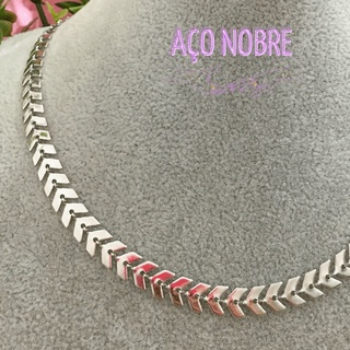 Colar Aço Inox Escama de Peixe Inoxidável Choker Gargantilha Não Escurece Setas Setinhas