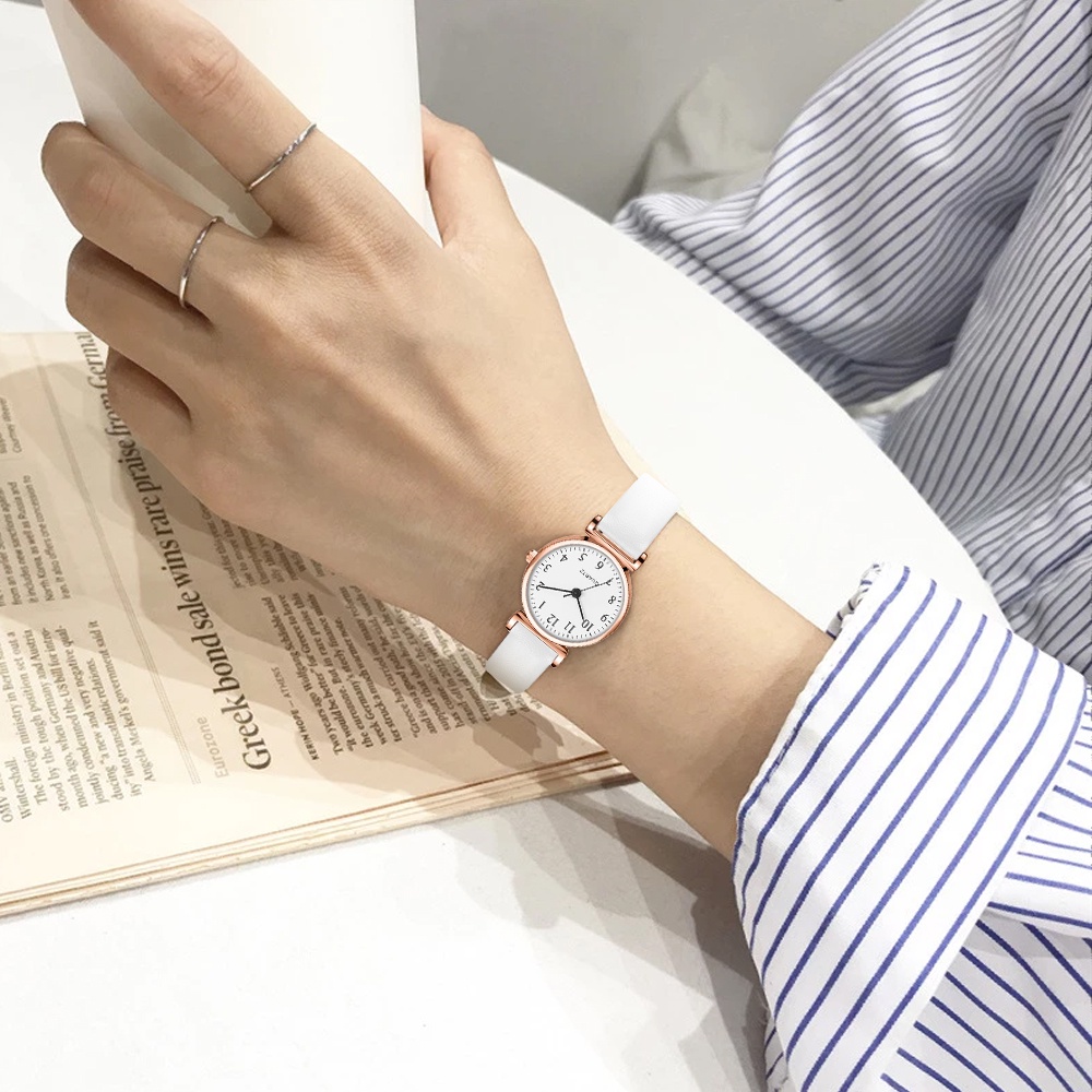 Relógios Femininos Relógio De Quartzo Com Alça De Couro De Discagem Jam Tangan Wanita Pere...