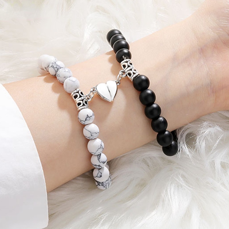 2 Pçs / Set Natural Contas De Pedra Pulseira De Yoga Para Casais Distância Ímã Pulseira Da Amizade Jóias Moda