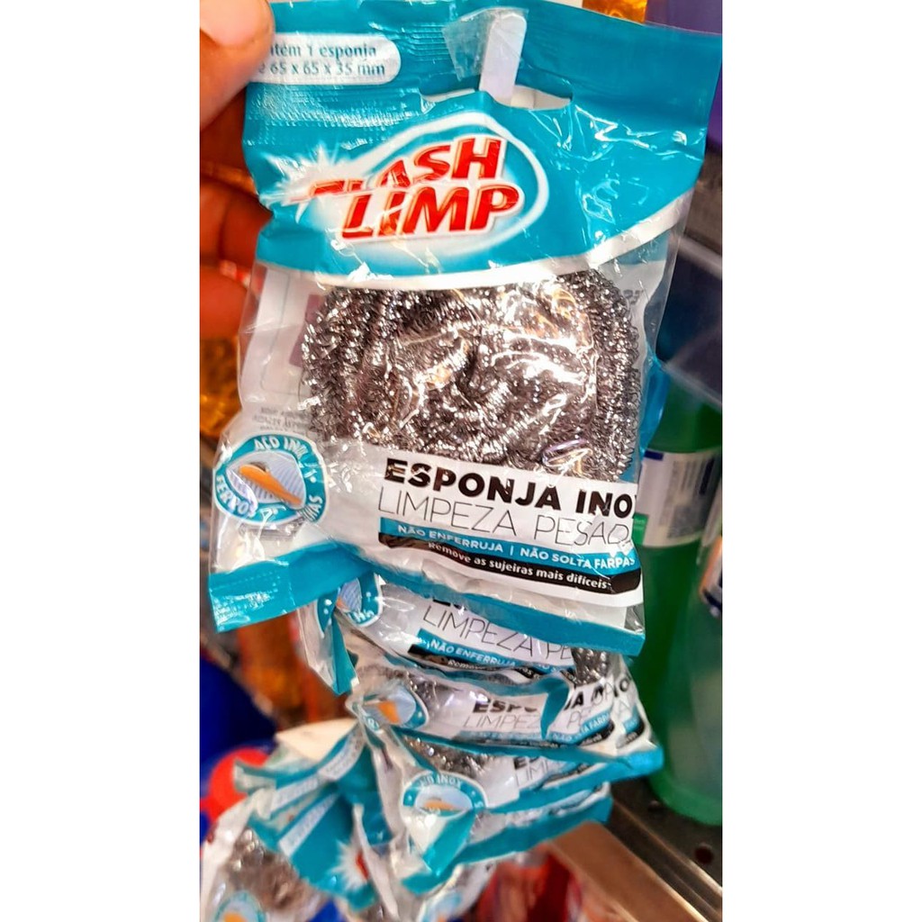 Kit 4 Esponja Inox Flash Limp Limpeza Pesada Aço Inox - Limpa Tudo