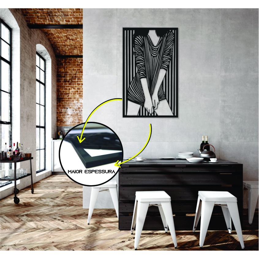 Quadro Decorativo Sexy Girl Vazado MDF 6mm Cortado a Laser - Vazado - Laqueado - G 65x45 - M 45x30