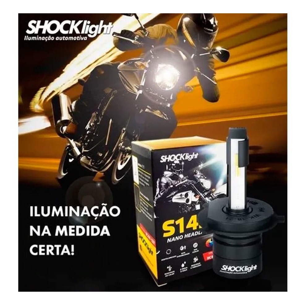 Lampada Farol Led Moto H4 6000k 3600lm 32w S14 Shocklight - Spare Parts and Accessories for Vehicles