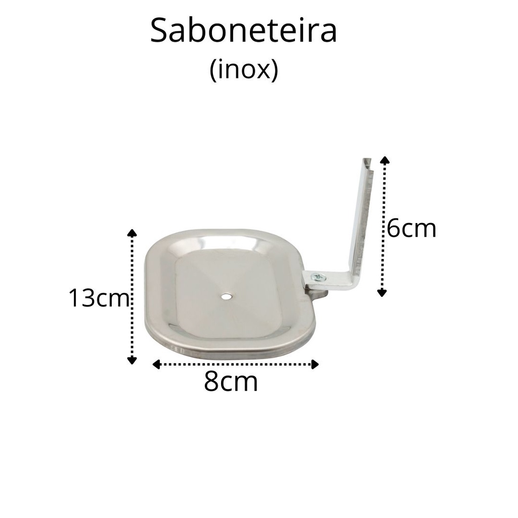 Kit Acessórios Para Banheiro 6 Pçs Inox Quadrado+Porta Shampoo Reto