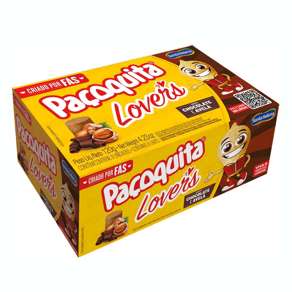 Pacoquita Lovers Chocolate e Avelã c/8 - Santa Helena