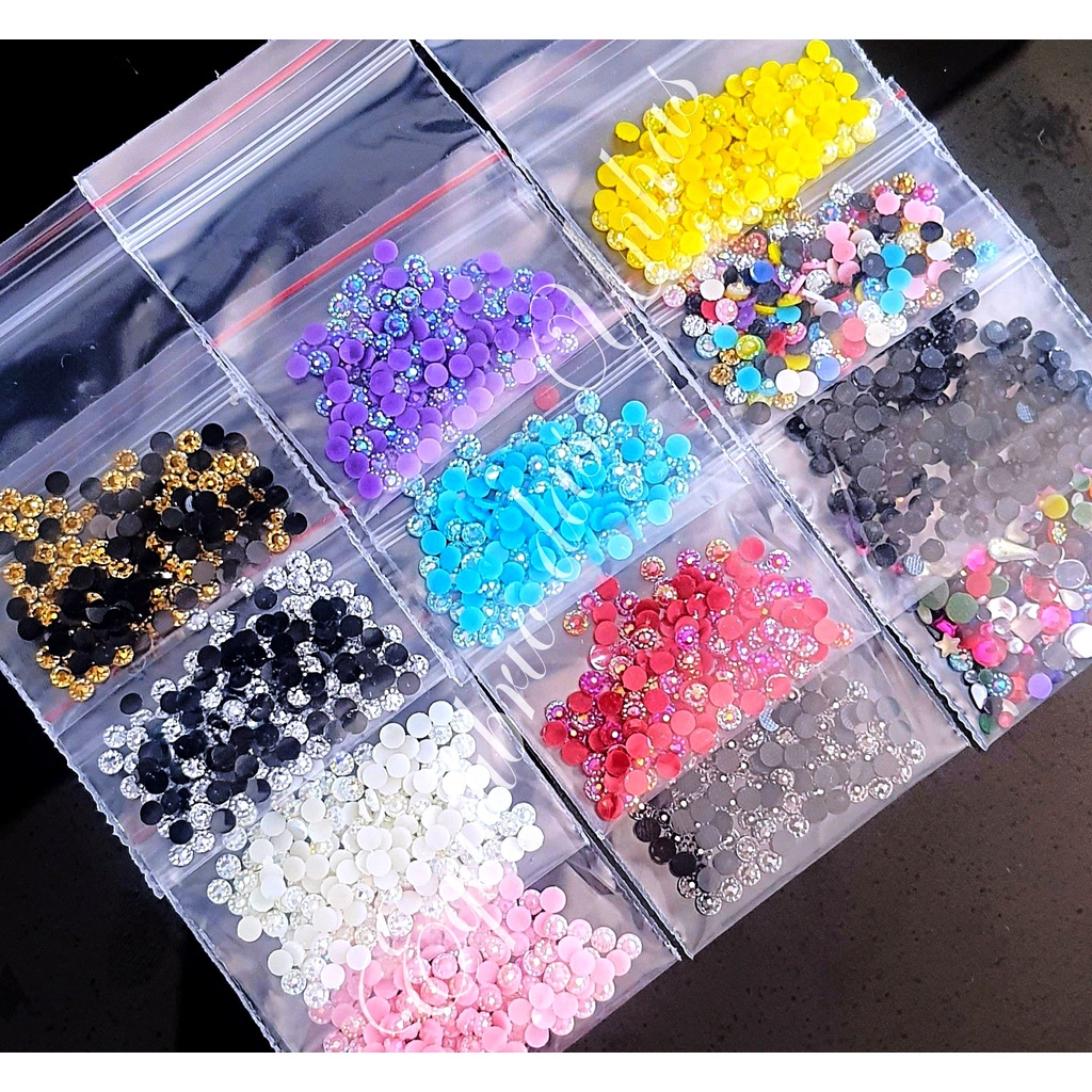 kit Pedrarias Margaridas 12 pacotinhos de Girassol 3mm (1.800mil pedras aprox) pedrarias unhas artesanato BRINDE acessor
