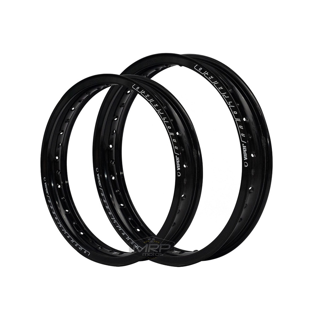 Par Aros em Alumínio Viper Motard 19x215 e 17x215 Bros 125 150 160 Xre 190 Crosser 150 Preto Brilho