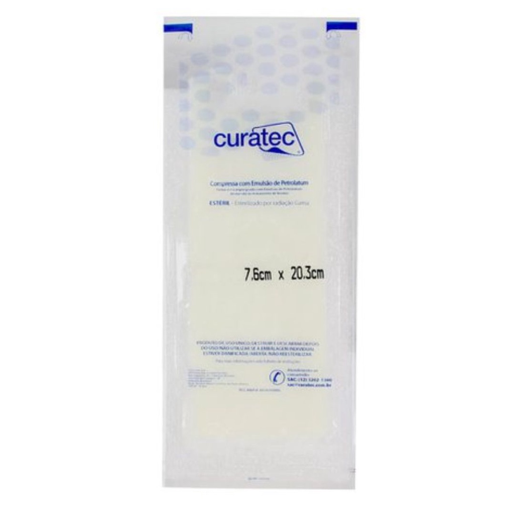 Compressa Curativo Emulsão Petrolatum Cicatrizante Curativo Primário Estéril 7,6 x 20,3cm - Curatec