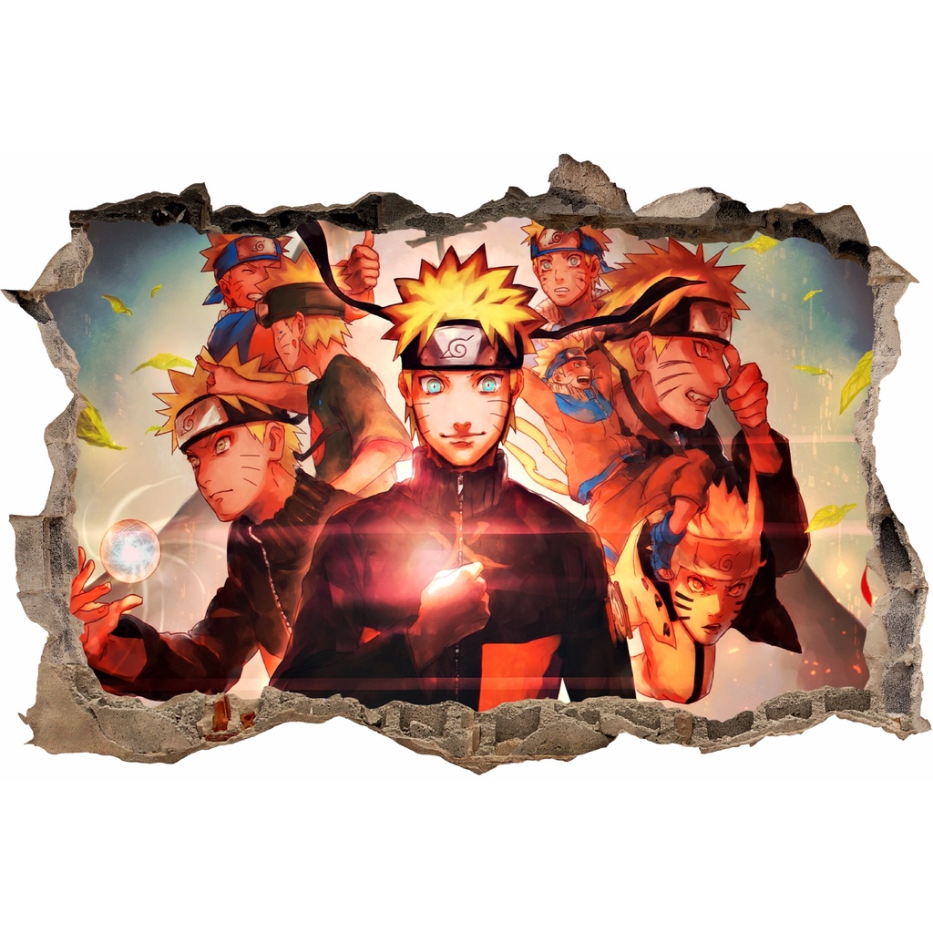 Adesivo Naruto Buraco 3D decoração Parede adesivo em recorte auto colante 65x100 Cm
