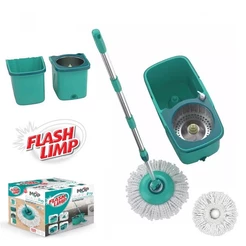 MOP PRO Flash Limp Esfregão Duas Aguas Giratorio com Centrifuga Spin 360 Balde Inox MOP7824
