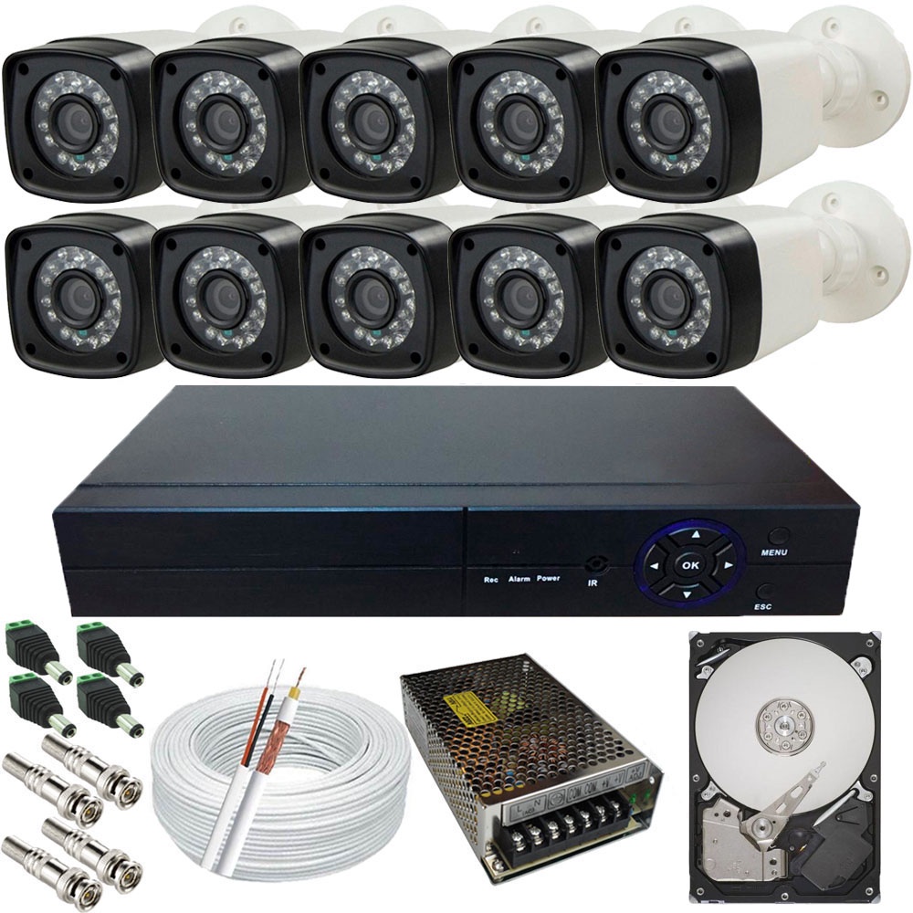 Sistema De Segurança 10 Câmeras Infravermelho Ahd 2 Mp Full Hd + Dvr Multi Hd 16 Canais