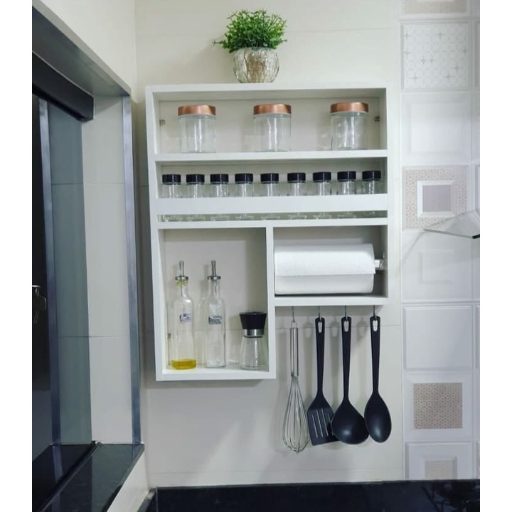 Nicho Porta Tempero Com ganchos Mdf Cozinha
