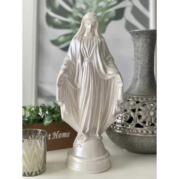 imagem de nossa senhora das graças 35 cm manto branco metalizado gesso casamento
