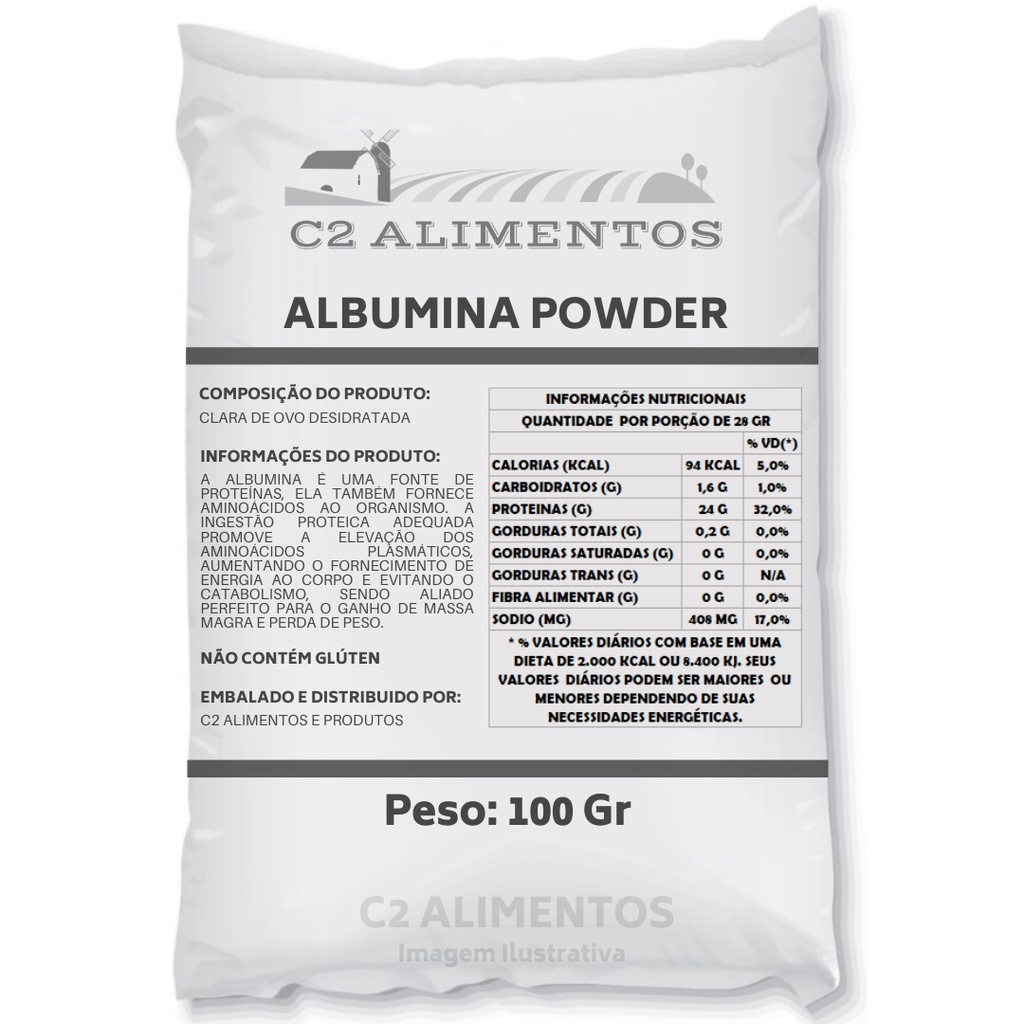 Albumina Powder 100gr- Clara de Ovo Em Pó Produto Premium Envio Imediato C2 Alimentos