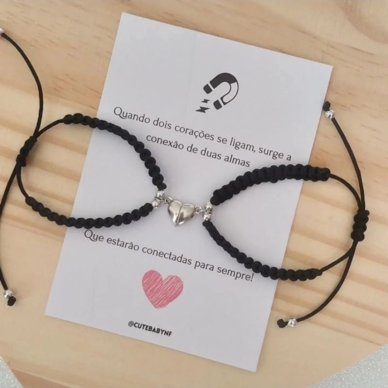 Kit Pulseira da amizade/amor com coração imantado imã magnética em Oferta na Shopee