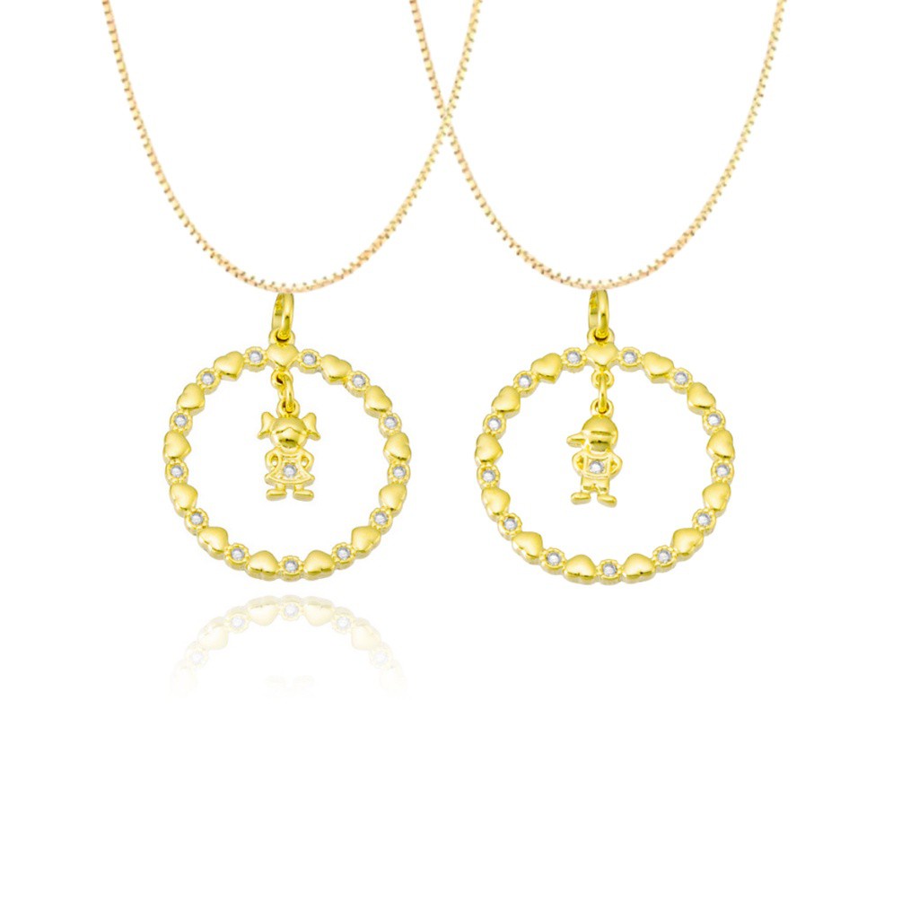 Colar Semijoia Cordão de Ouro Banhado Corrente Não é Bijuteria Colares Femininos Gargantilha Garantia Colar Mandala Coração e Ponto de Luz