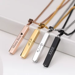 Vnox Vertical Personalizado Bar Colar Pingente , 4 Lados Nome Caixa De Cadeia De Presente Da Jóia Para As Mulheres Homens