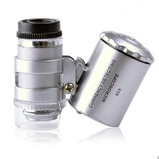 Lupa De Mão 60X Mini Bolso Microscópio Proteção De Moeda UV LED