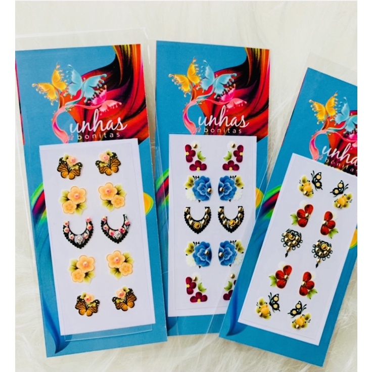 100 Adesivos Unhas 3d Com Jóias KAJ-10 em Oferta na Shopee