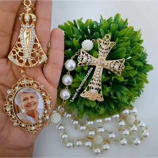 Terço de Noiva Perolas Medalha Foto Relicario Rosario Casamento