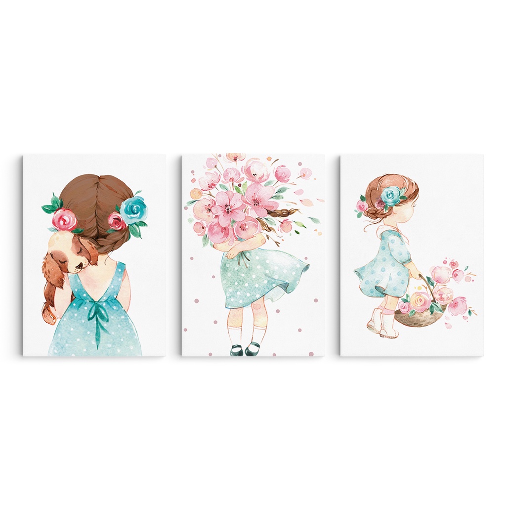 Kit Quadro Decorativo Infantil Quarto De Menina Aquarela