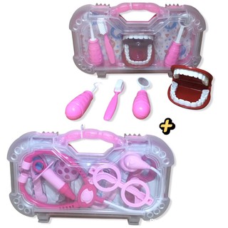 Maleta Kit Dentista cor Rosa + Maleta Kit Médico cor Rosa brinquedo paki toys em Oferta na Shopee