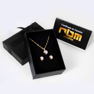 Kit Conjunto de Semijoia Cravejado com Zircônia Redonda Banhado a Ouro 18K