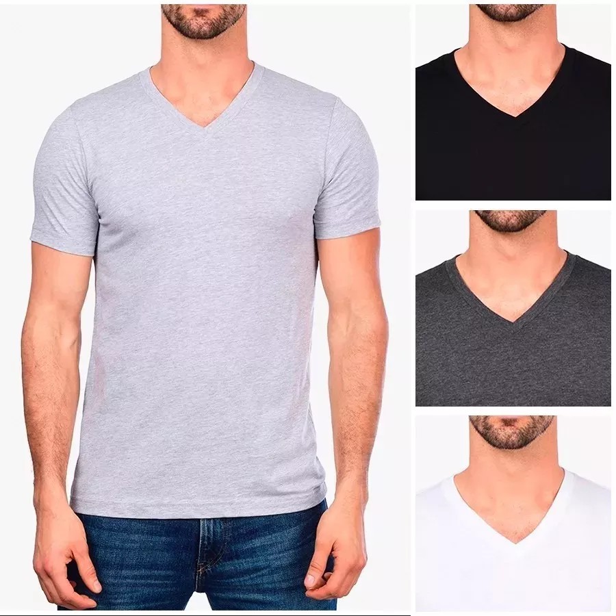 Camiseta Masculina Gola V Lisa 100% Algodão Fio Penteado 30.1 Básica Lisa Camisa Atacado Blusa Uniforme