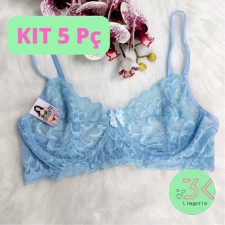 kit 5 sutiã de renda sem bojo com aro de metal sutian sem forro PLUS SIZE e REGULAR renda Premium( kit 5 Kaylane)