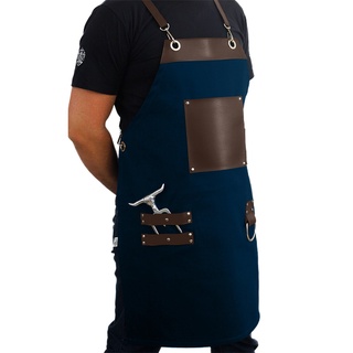 Avental Churrasqueiro Bartender Cozinha barista azul com marrom