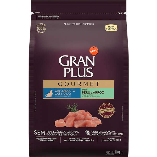 Ração Gran Plus Gourmet Gatos Castrados Peru e Arroz 10kg