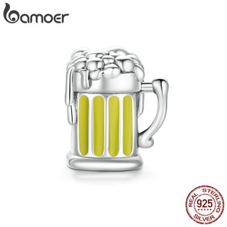 bamoer Beer Glass Charm fit Original Snake Bracelet 925 Sterling Silver Women Jewelry DIY Beads Enamel process Making SCC1671
