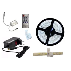 10 metros Fita De Led 3528 IP20 Branco Frio + Controle Dimmer + Fonte Bivolt Sanca Gesso Decoração