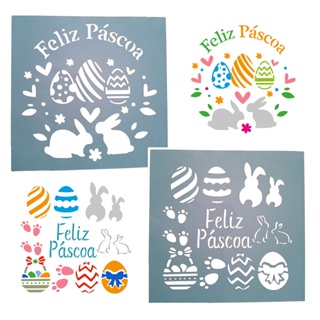 Stencil Feliz Pascoa Coelhinho Ovo 2 Moldes 18cm Cada em Oferta na Shopee