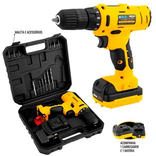 Parafusadeira Furadeira à Bateria 12V Bivolt Com Bateria, Maleta e Acessórios PFV120 VONDER em Oferta na Shopee