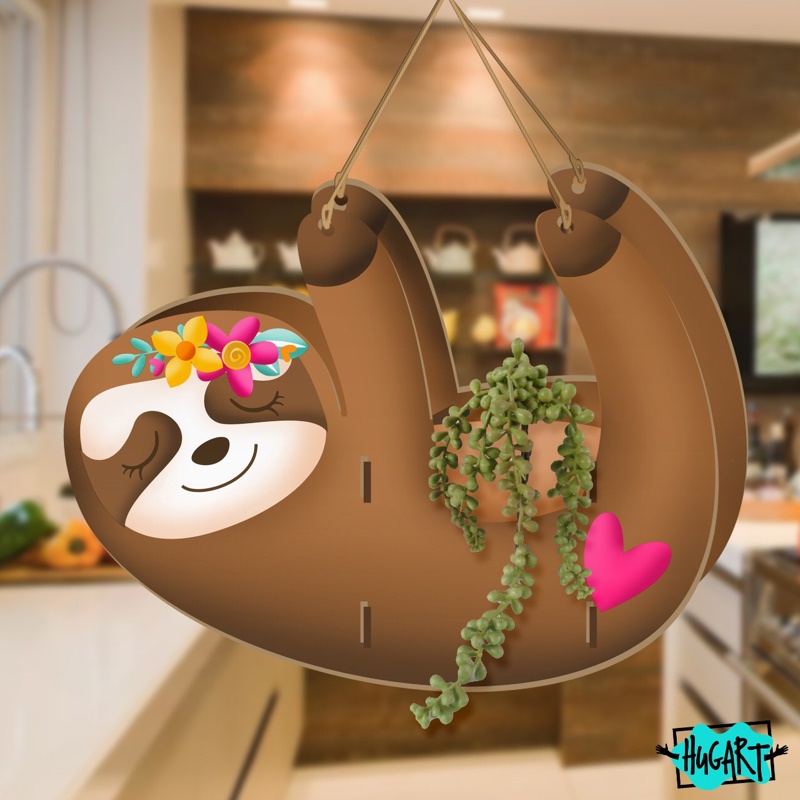 Cachepô preguiça com pêndulo em mdf