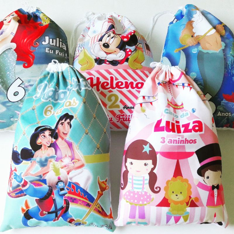 10 sacolinha saquinho surpresa de tecido personalizada em qualquer tema para lembrancinha de aniversário