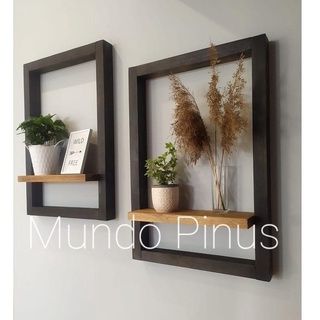 Prateleira Kit com 2  dois quadros nichos moldura em pinus para decoração Presente