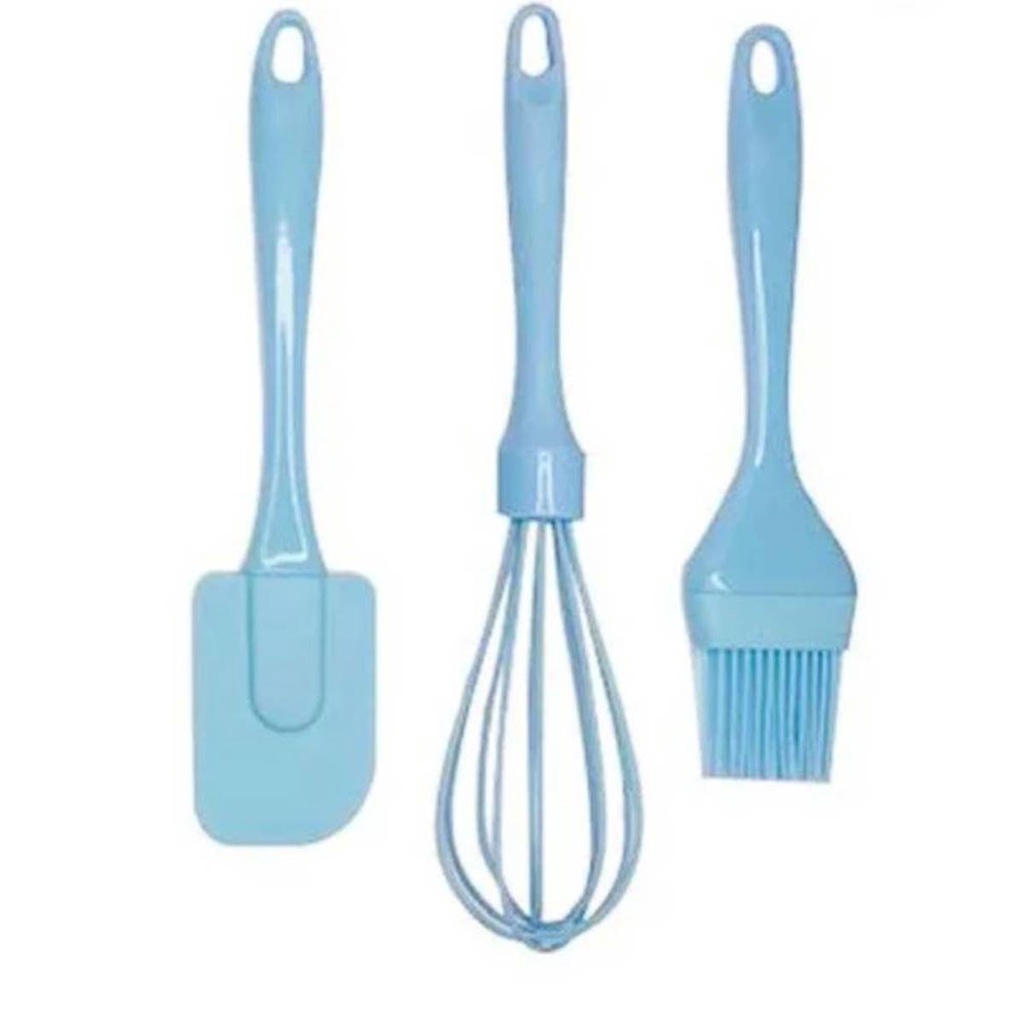 Kit 3un Utensílios Confeitaria Cozinha Premium Com Pincel Espátula Batedor De Ovos Em Silicone