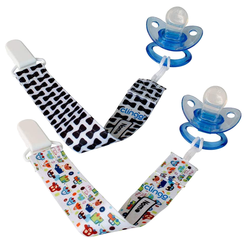 Kit 2 Prendedores de Chupeta Infantil Estampados Clingo Acessório para Bebê