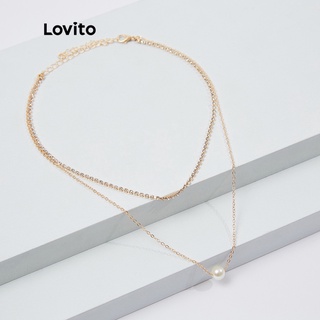 Lovito Colares Casuais de Pérola Strass em Dupla Camada L18M128(Ouro)