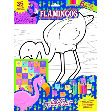 Floresta Encantada Mega Colorindo com Adesivos - Flamingos em Oferta na Shopee
