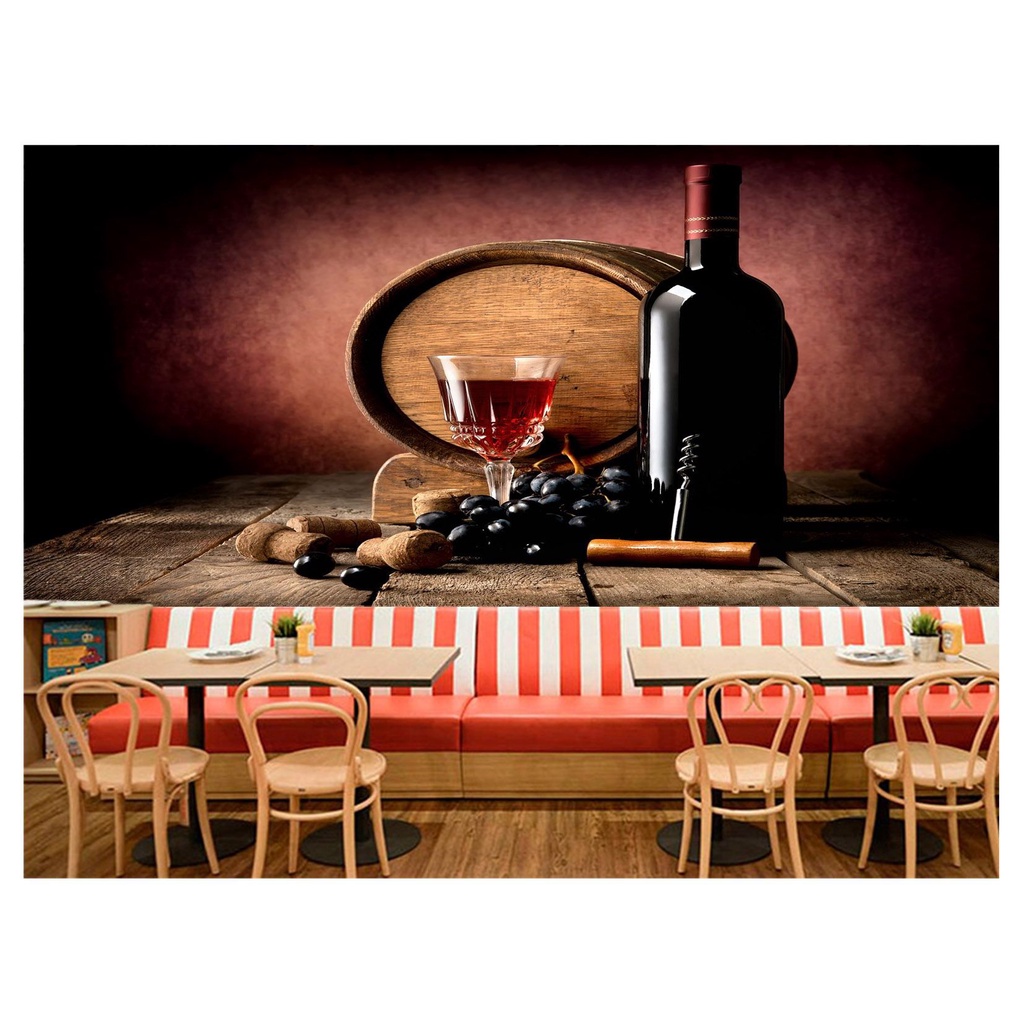 papel de parede Barril Vinho taça garrafa 3D 6m² AL81