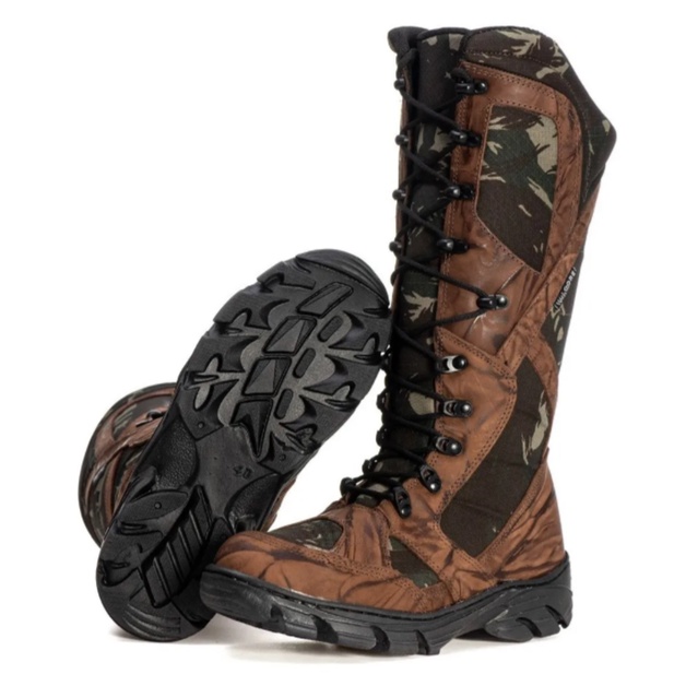 Bota Botina Coturno Militar Cano Alto Caça Pesca Selva Tatico Exercito Camuflado Café Fulgore Militar