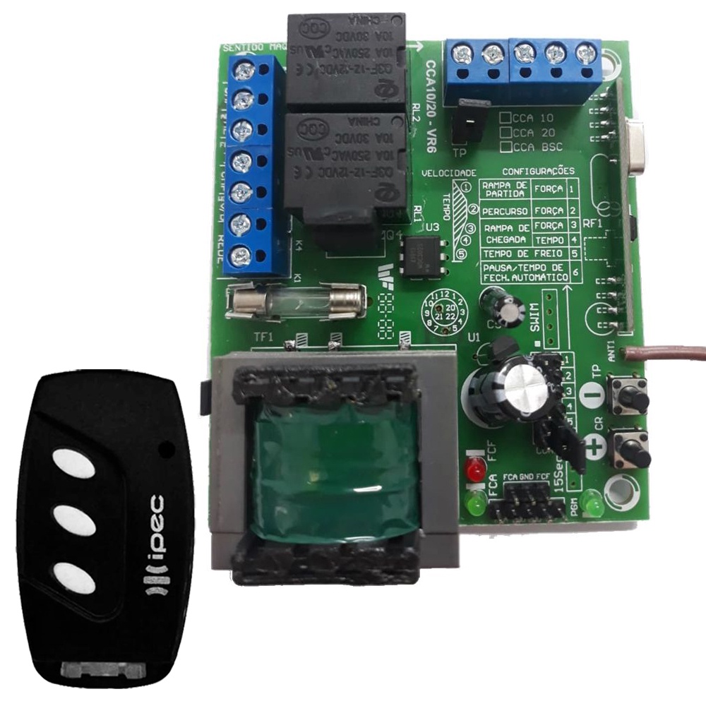 Central Placa Portão Eletronico Motor Rcg Cca-10 Clp + Controle 3 Canais