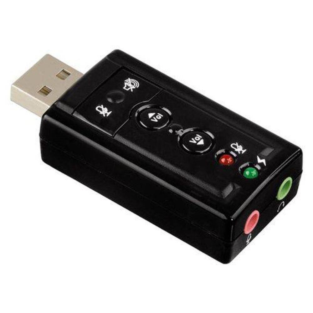 Adaptador Placa De Som Usb 7.1 Conector P2 Fone Microfone = USB VERSÃO 2.0 480 MBPS = COMPATIVEL COM COMPUTADOR DE MESA
