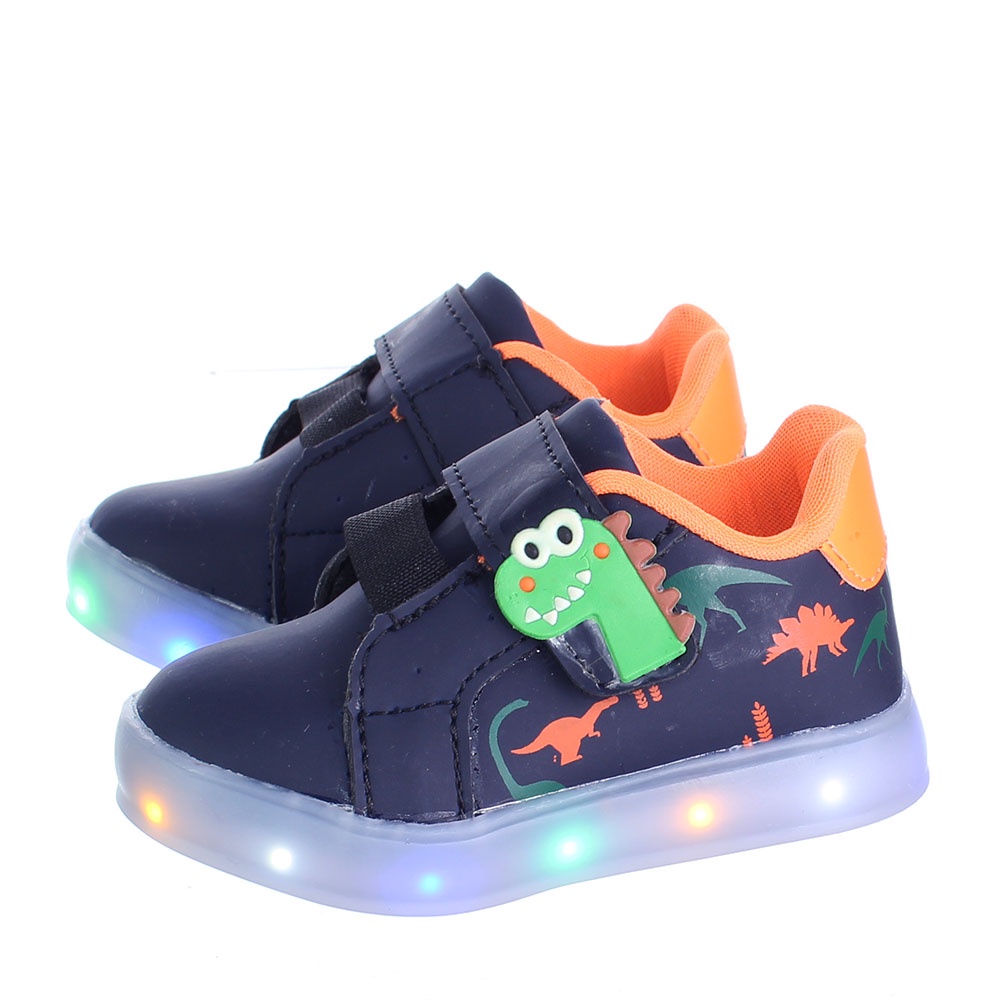 Detalhes do Tenis Calcado Infantil Menino Luz Luzinha Led Dinossauro Azul Modinha Crianca