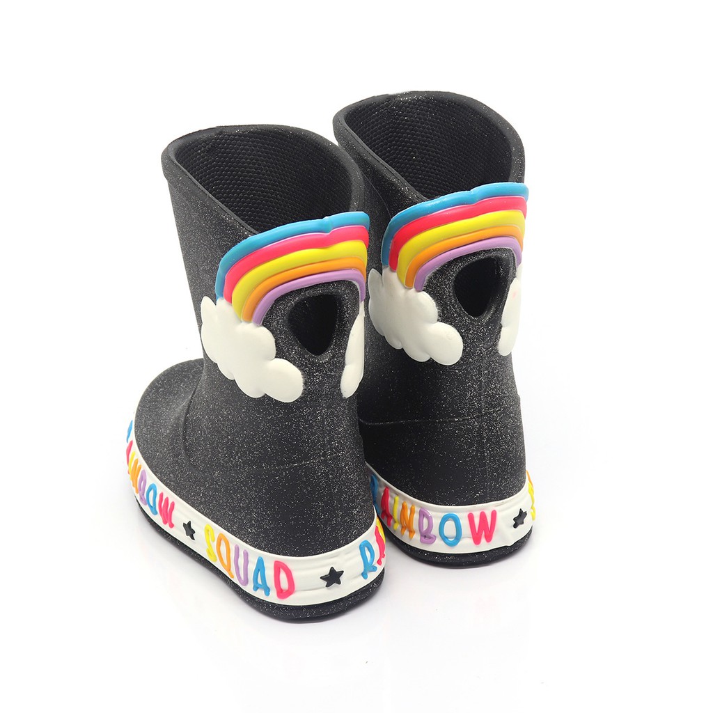 Galocha Infantil Menina Plugt Bota Confortável Leve Macio Nuvem Arco Iris Glitter Brilho Preto Escola · foto 2