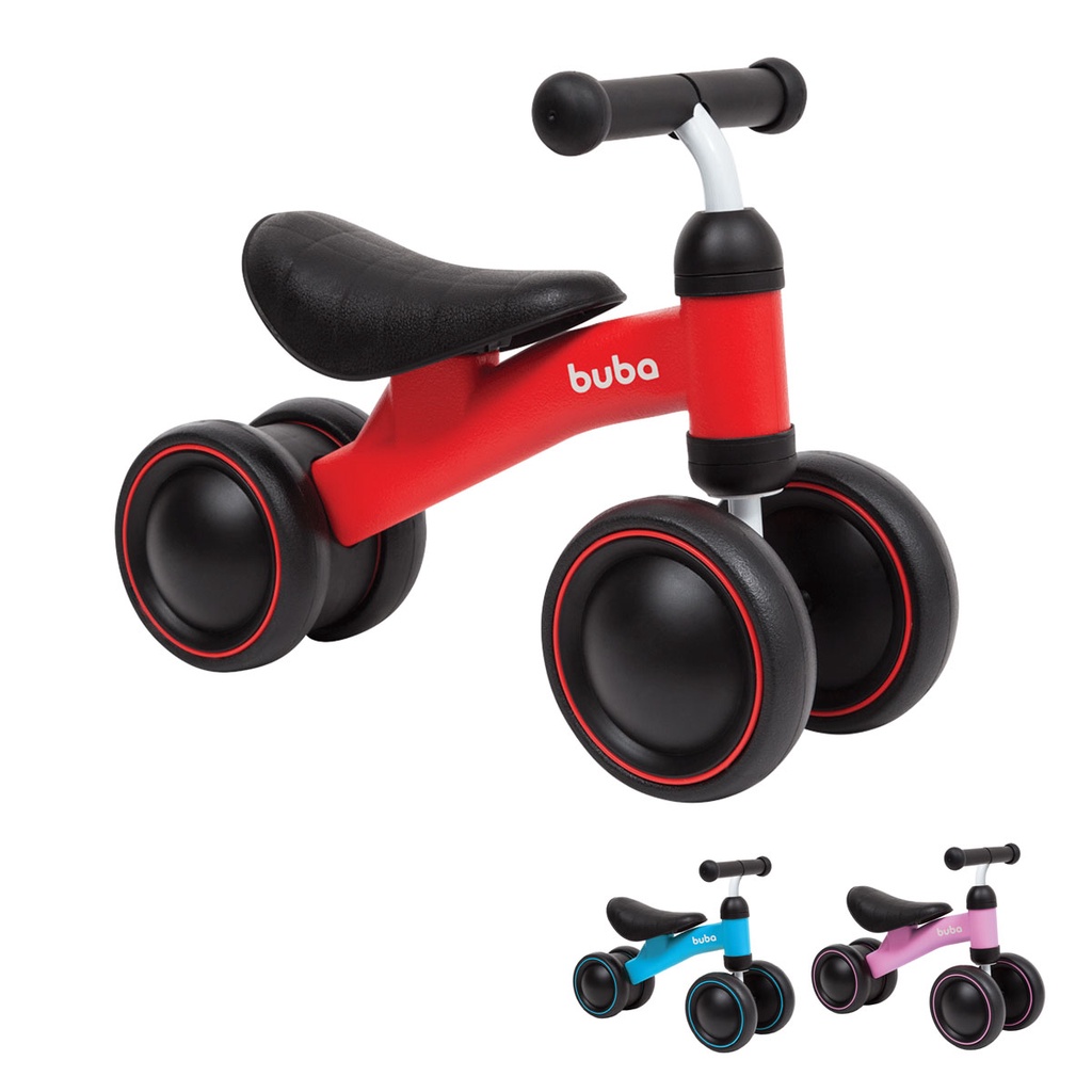Bicicleta de Equilibrio Infantil 4 Rodas Azul Rosa Vermelho Buba