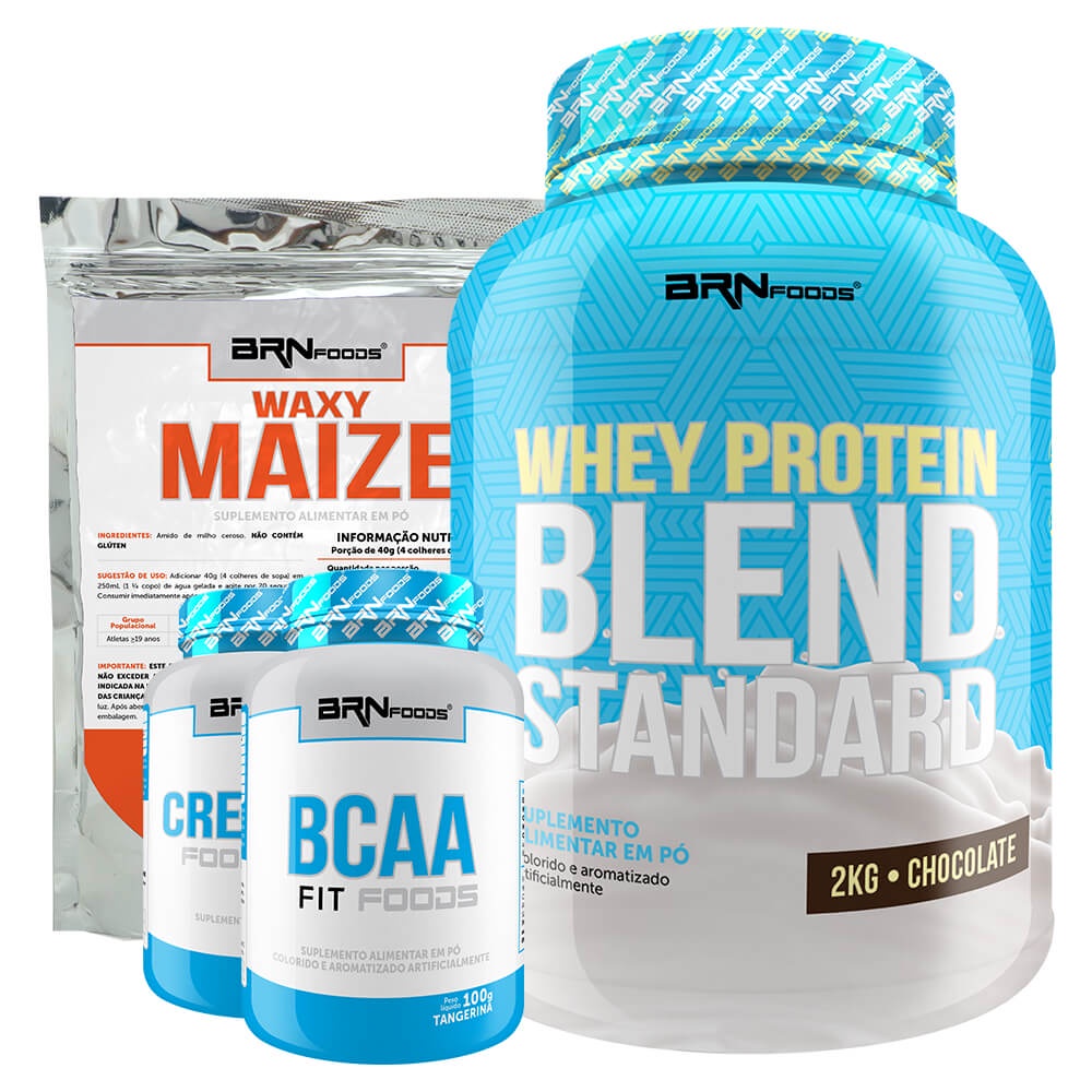 Kit Whey Protein Blend Standard 2kg + BCAA 100g + Creatina 100% Pura 100g + Waxy Maize 800g - BRNFOODS