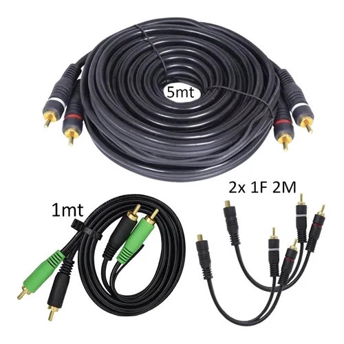 Kit Cabo RCA Borracha 5 Metros + 1 Cabo RCA 1 Metro + 2 Cabos Y 1 Fêmea 2 Machos em Oferta na Shopee
